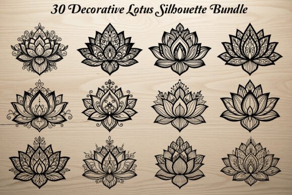 Download 30 Decorative Lotus Silhouette Bundle - Premium Bundle