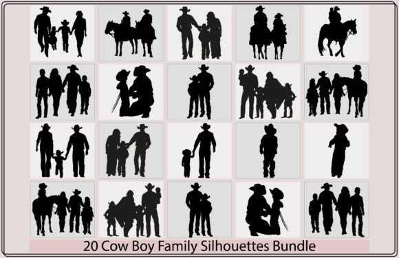 Download Cowboy Family Silhouette Bundle - Premium Bundle